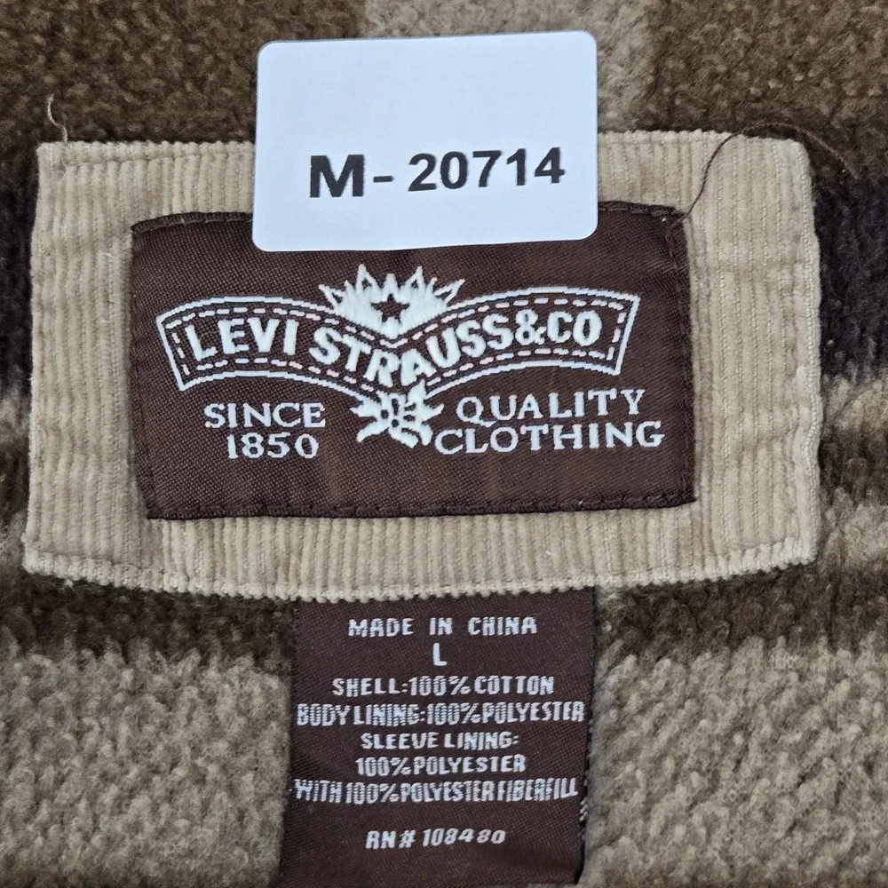 Levi's Men Jacket L Tan Shirt Button Long Sleeve‎ Corduroy Work Sherpa Lined